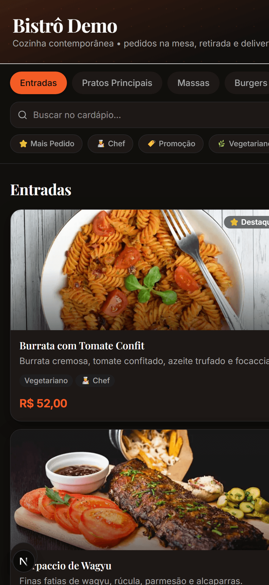 Cardápio Comano